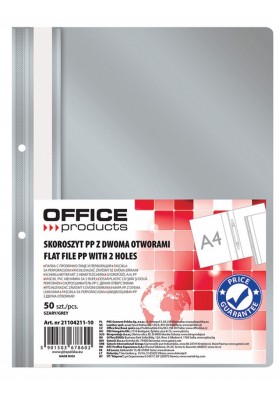 Skoroszyt OFFICE PRODUCTS, PP, A4, 2 otwory, 100/170mikr., wpinany, szary