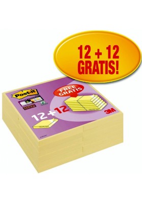 Bloczek samoprzylepny POST-IT® Super Sticky (654SSCYP12+12), 76x76mm, 12+12x90 kart., żółty