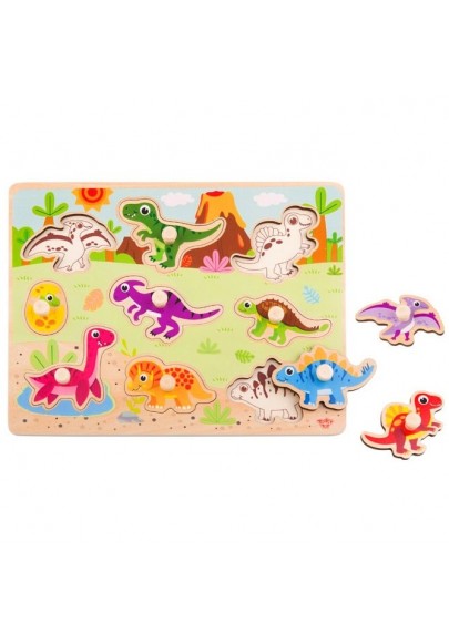 Tooky toy drewniane puzzle montessori układanka dinozaury kształty