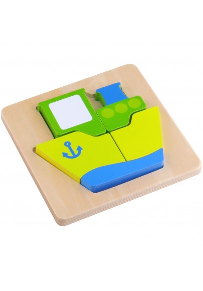 Tooky toy puzzle układanka montessori grube klocki statek 6 el.