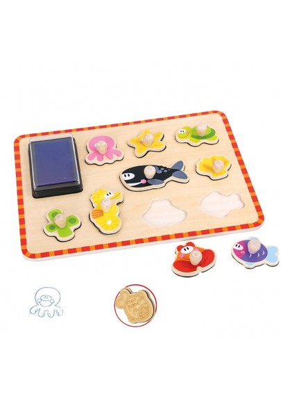Tooky toy puzzle układanka montessori stempelki morskie zwierzęta