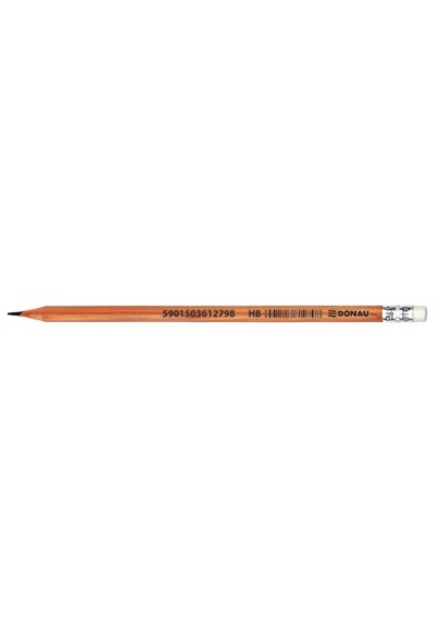 Ołówek drewniany z gumką donau, hb, naturalny - 12 szt