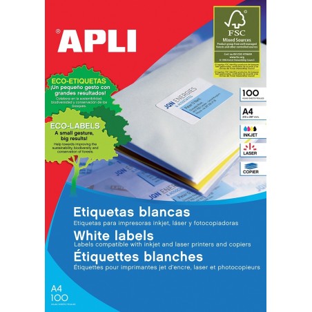 Etykiety uniwersalne APLI, 105x57mm, prostokątne, białe 100 ark.