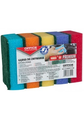 Gąbka do zmywania OFFICE PRODUCTS Maxi Premium, 5szt., mix kolorów