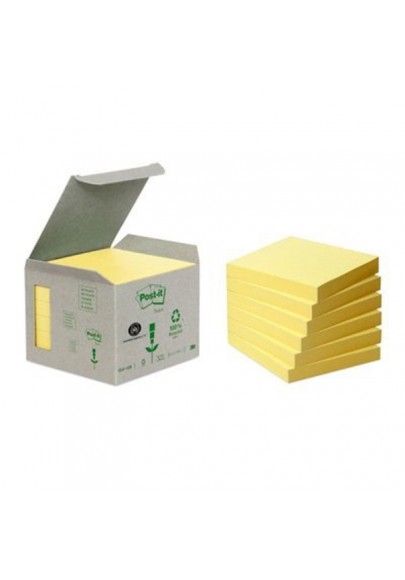 Ekologiczne karteczki samoprzylepne post-it® (654-1b), 76x76mm, 6x100 kart., żółte