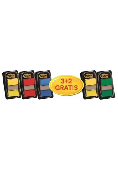 Zakładki indeksujące post-it® (680-p5), zestaw promocyjny, 25,4x43,2mm, 3x50 + 2x50 gratis, mix kolorów