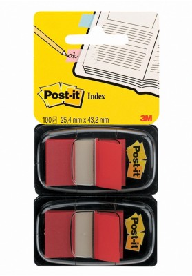 Zakładki indeksujące POST-IT® (680-R2EU), PP, 25x43mm, 2x50 kart., czerwone