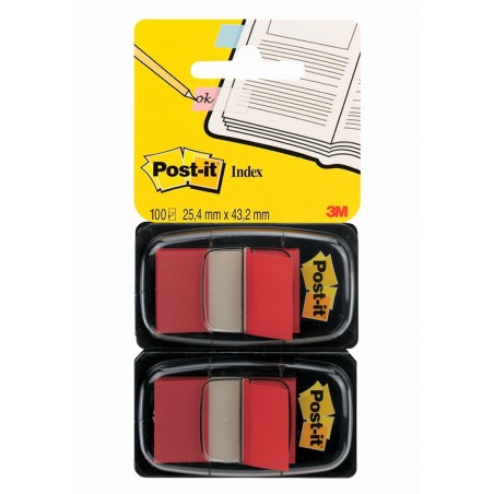 Zakładki indeksujące POST-IT® (680-R2EU), PP, 25x43mm, 2x50 kart., czerwone