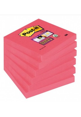 Bloczek samoprzylepny POST-IT® Super Sticky (654-6SS-PO), 76x76mm, 1x90 kartek, różowy