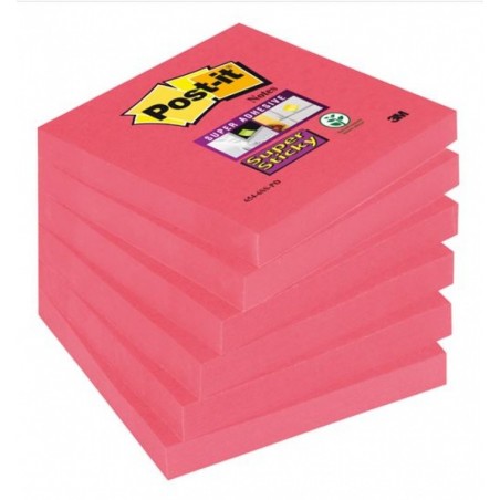 Bloczek samoprzylepny POST-IT® Super Sticky (654-6SS-PO), 76x76mm, 1x90 kartek, różowy