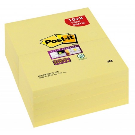 Karteczki samoprzylepne post-it® super sticky (655-p6sscy-eu), 127x76xmm, 5+1x90 kart., żółte, 1 bloczek gratis