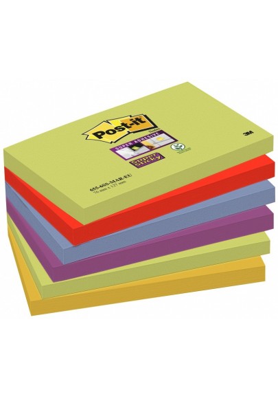 Karteczki samoprzylepne POST-IT® Super sticky (655-6SS-MAR), 127x76mm, 6x90 kart., paleta marrakesz