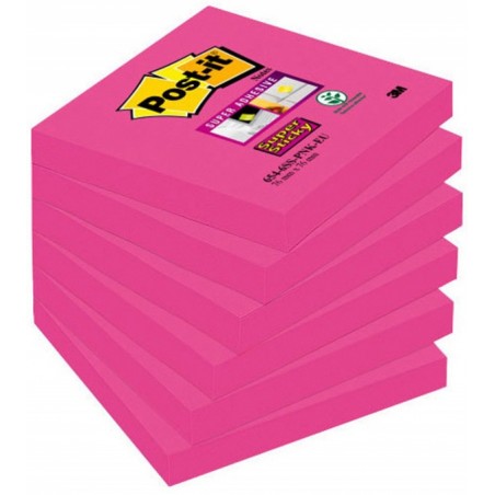 Bloczek samoprzylepny POST-IT® Super sticky, (654-6SS-PNK), 76x76mm, 1x90 kart., fuksja