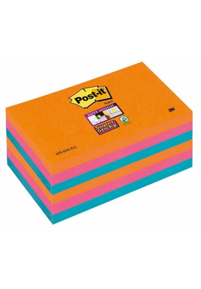 Karteczki samoprzylepne post-it® super sticky (655-6ss-eg), 127x76xmm, 6x90 kart., promienne kolory