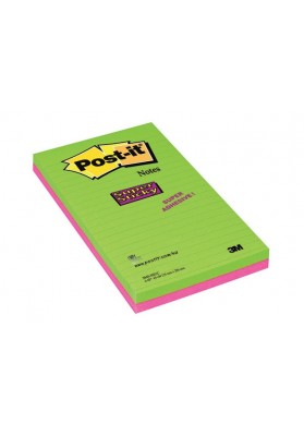 Bloczek samoprzylepny POST-IT® Super Sticky w linie (5845- SSUC), 125x200mm, 4x45 kart., neonowe