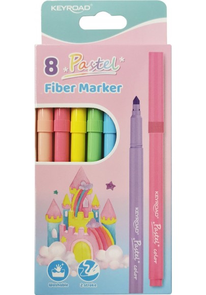 Flamastry keyroad fiber marker, 8szt, zawieszka, mix kolorów