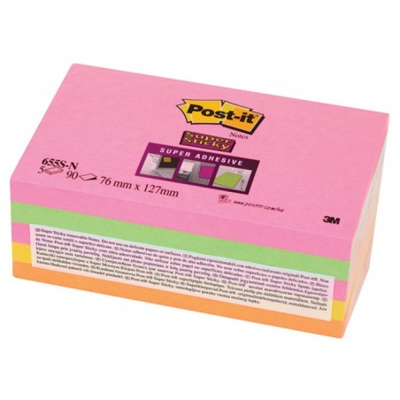 Karteczki samoprzylepne post-it® super sticky (655s-n), 127x76mm, 5x90 kartek, neonowe