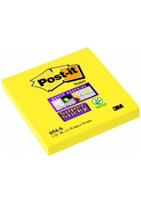 Bloczek samoprzylepny POST-IT® Super Sticky (654-S), 76x76mm, 1x90 kart., żółty