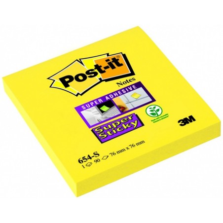 Karteczki samoprzylepne post-it® super sticky (654-s), 76x76mm, 1x90 kart., żółte - 12 szt