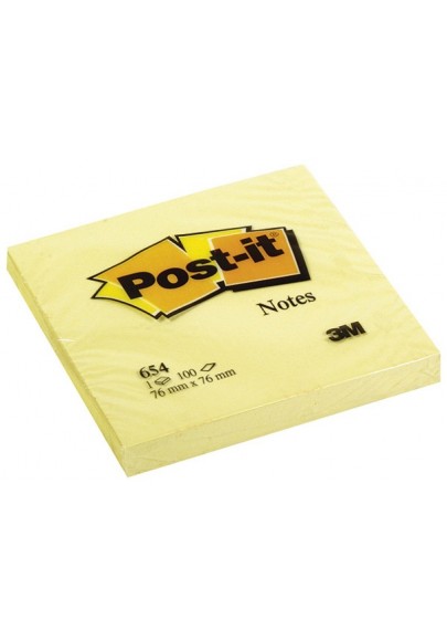 Karteczki samoprzylepne post-it® (654), 76x76mm, 1x100 kart., żółte