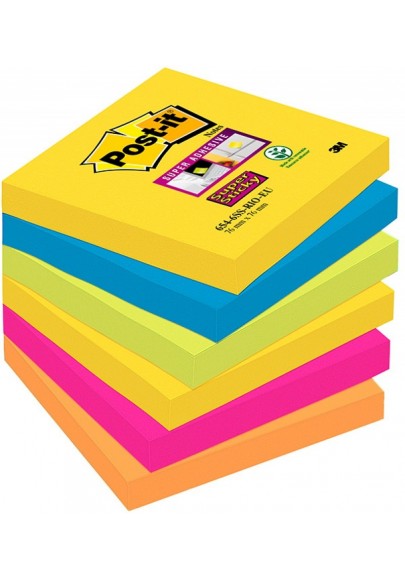 Karteczki samoprzylepne post-it® super sticky (654-6ss-rio), 76x76mm, 6x90 kart., paleta rio de janeiro