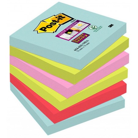 Karteczki samoprzylepne post-it® super sticky, (654-6ss-mia), 76x76mm, 6x90 kart., paleta miami