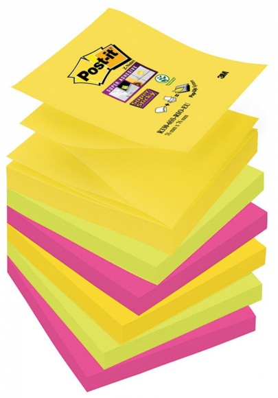 Karteczki samoprzylepne post-it® super sticky z-notes (r330-6ss-rio), 76x76mm, 6x90 kart., paleta rio de janeiro