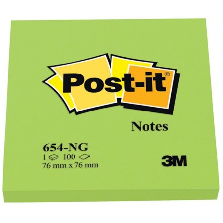 Karteczki samoprzylepne post-it® (654n), 76x76mm, 1x100 kart., jaskrawy zielony