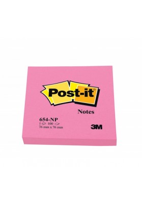 Bloczek samoprzylepny POST-IT® (654N), 76x76mm, 1x100 kart., jaskrawy różowy