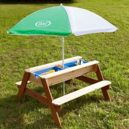 Axi stół piknikowy nick z ławką i parasolem oraz pojemnikami na wodę/piasek