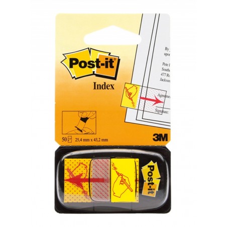 Zakładki indeksujące POST-IT® z nadrukiem „ręka+ołówek” (680-31), PP, 25x43mm, 50 kart.