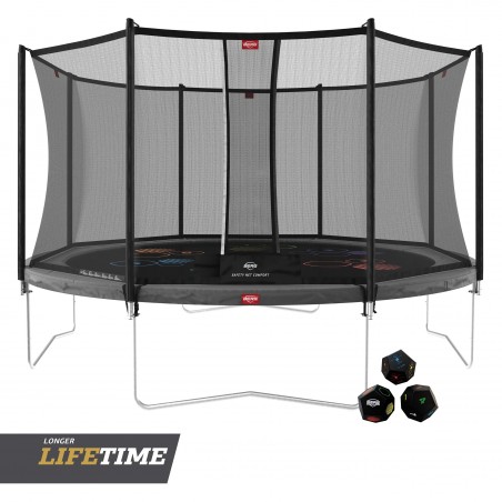 Berg trampolina favorit gray 430 cm + siatka bezpieczeństwa comfort + gra zręcznościowo logiczna levels