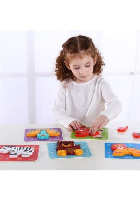 Tooky toy drewniane klocki układanka montessori puzzle zestaw 34 el. + 6 planszy