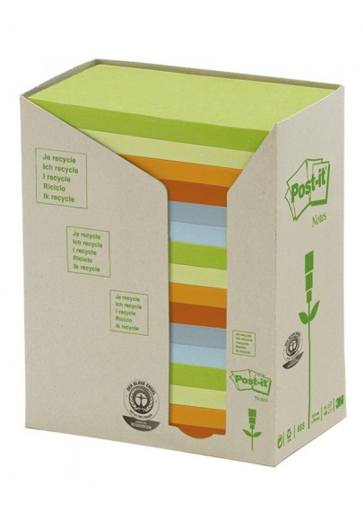 Karteczki samoprzylepne ekologiczne post-it®(655-1rpt), 127x76mm, 16x100 kart., pastelowe