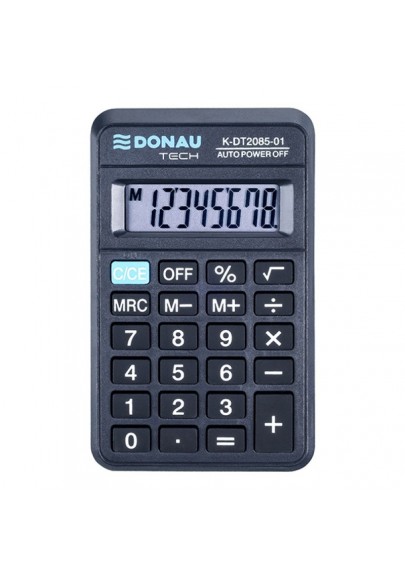 Kalkulator kieszonkowy donau tech, 8-cyfr. wyświetlacz, wym. 114x69x19 mm, czarny