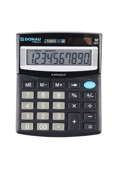 Kalkulator biurowy donau tech, 10-cyfr. wyświetlacz, wym. 122x100x32 mm, czarny