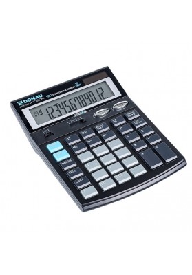 Kalkulator biurowy DONAU TECH, 12-cyfr. wyświetlacz, wym. 186x142x30 mm, czarny