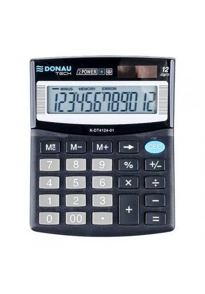 Kalkulator biurowy donau tech, 12-cyfr. wyświetlacz, wym. 122x100x32 mm, czarny
