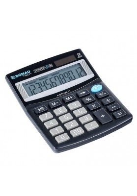Kalkulator biurowy DONAU TECH, 12-cyfr. wyświetlacz, wym. 125x100x27 mm, czarny