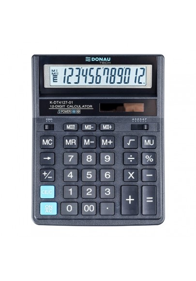 Kalkulator biurowy donau tech, 12-cyfr. wyświetlacz, wym. 203x158x31 mm, czarny