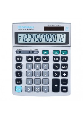 Kalkulator biurowy DONAU TECH, 12-cyfr. wyświetlacz, wym. 210x154x34 mm, metalowa obudowa, srebrny