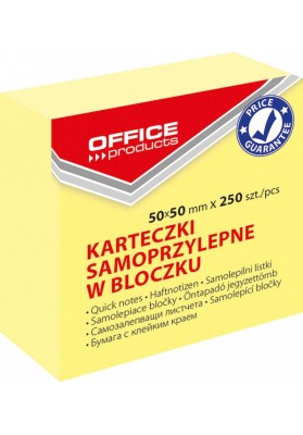 Mini kostka samoprzylepna OFFICE PRODUCTS, 50x50mm, 1x250 kart., pastel, jasnożółta