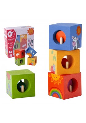 Classic world drewniane klocki sensoryczne układanka edukacyjna zwierzątka puzzle dla dzieci 4 el.
