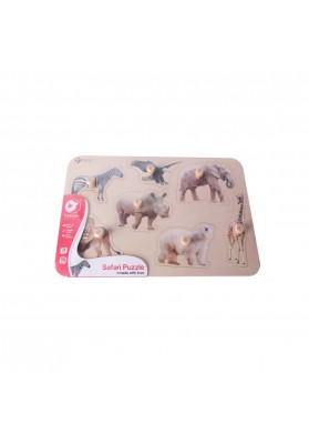 Classic world drewniana układanka dla dzieci zwierzątka safari dopasuj kształty 9 el.