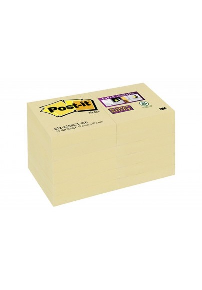 Karteczki samoprzylepne post-it® super sticky (622-12sscy-eu), 47,6x47,6 mm, 12x90 kart., żółte