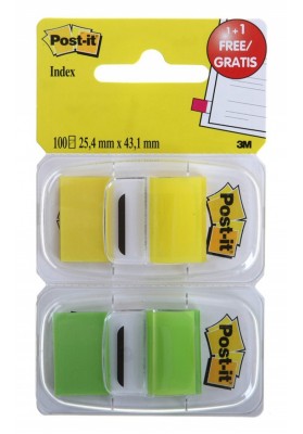 Zestaw zakładek indeksujących Post-it® (6923SP-45PO), pp, 25,4x43,1mm, 2x50 kart., żółty/zielony