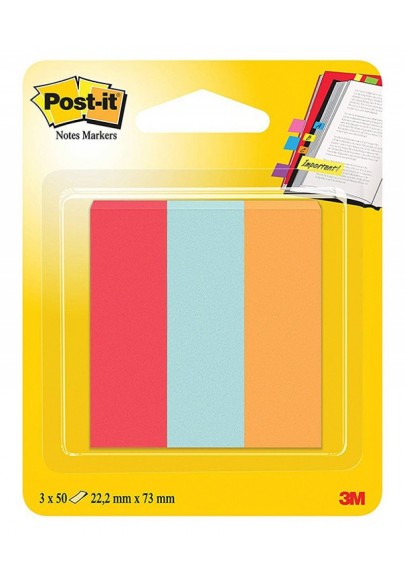 Zakładki indeksujące post-it® (671-pbo), papier, 22,2x73mm, 3x50 kart., mix kolorów