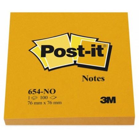 Karteczki samoprzylepne post-it® (654n), 76x76mm, 1x100 kart., jaskrawy pomarańczowy