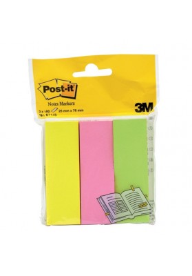 Zakładki indeksujące POST-IT® (671/3), papier, 26x76mm, 3x100 kart., mix kolorów