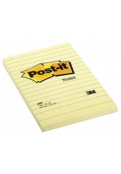 Karteczki samoprzylepne post-it® w linię (660), 102x152mm, 1x100 kart., żółte - 6 szt